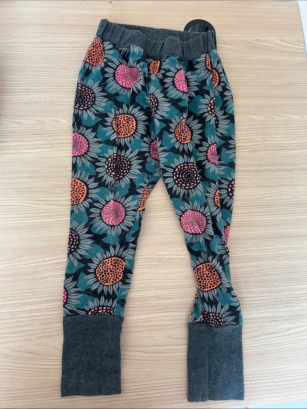 Kids Floral Sunflower Knit Bottoms - Pink & Orange on Teal